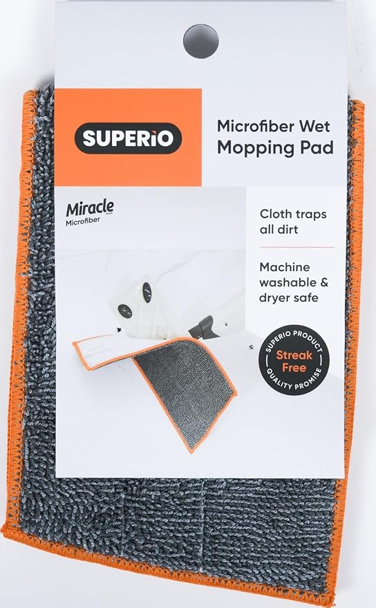 Superio Microfiber Mop Replacement Head, 16 inch Damp Mop Pad Refill for Miracle Mop Dusting and Spray Mop, attaches to Velcro mop(2 Pack)