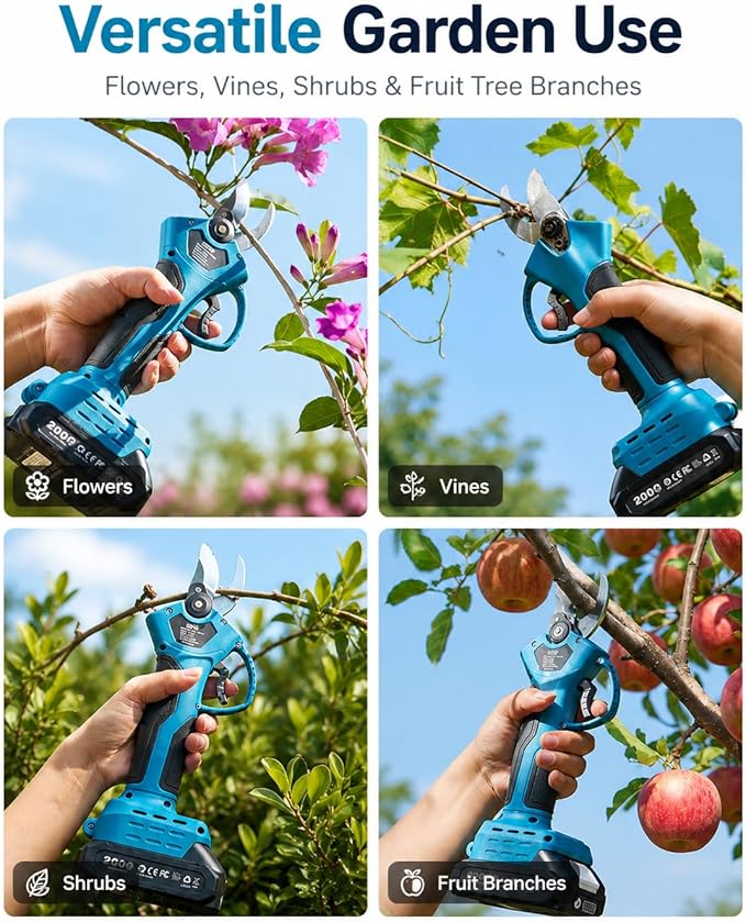 SEESII Electric Pruning Shears, 1.4" Cutting Cordless Power Pruner, 2 * 2000mAh Batteries, Brushless Motor, Extra SK5 Blade, 2 Modes Battery Powered Branch Cutter for Garden Tree Trimming