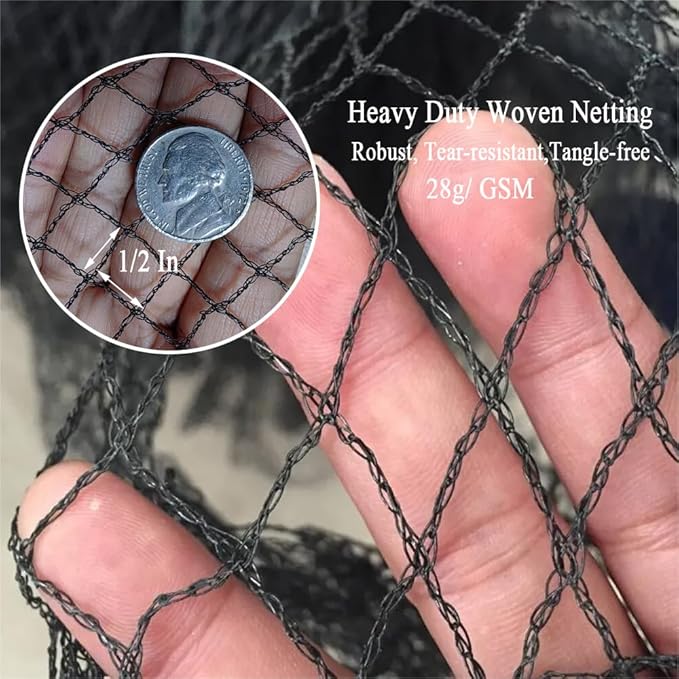 Bird Netting 15x20 Ft, 1/2In Mesh Heavy Duty Garden Netting Pest Barrier for Plants, Fruit Trees, Vegetables, Extra Strong Woven Mesh Netting, Animal Fencing Against Birds, Deer, Poultry