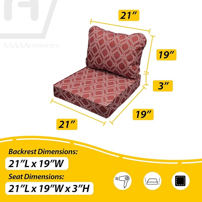 AAAAAcessories Outdoor Seat Cushions for Chairs, Fade-Resistant, Waterproof Patio Furniture Replacement Cushions, 21" x 19" x 3" + 21" x 19", Clay Red Vine Trellis