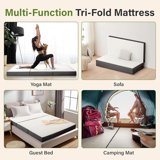 Folding Mattress 3in TwinXL Memory Foam Tri-Folding Mattress with Washable Cover Foldable Floor Mat for Guest Bed, Camping, Yoga, RV Travel, White (Size: 38" L x 80" W x 3" Th)
