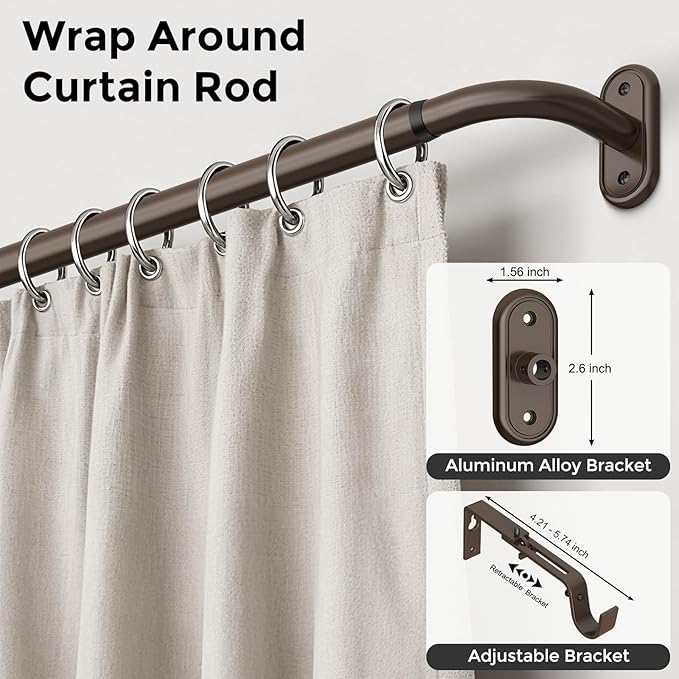 Curtain Rods 36-152 Inch, Bronze Wrap Around Blackout Curtain Rods