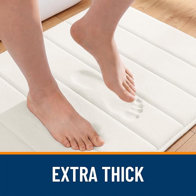 OLANLY Memory Foam Bath Mat 44x32, Super Soft Absorbent Bathroom Rugs, Quick Dry, Machine Washable Shower Floor Rugs, Bathmat Carpet, Bathroom Home Decor Accessories, Ivory