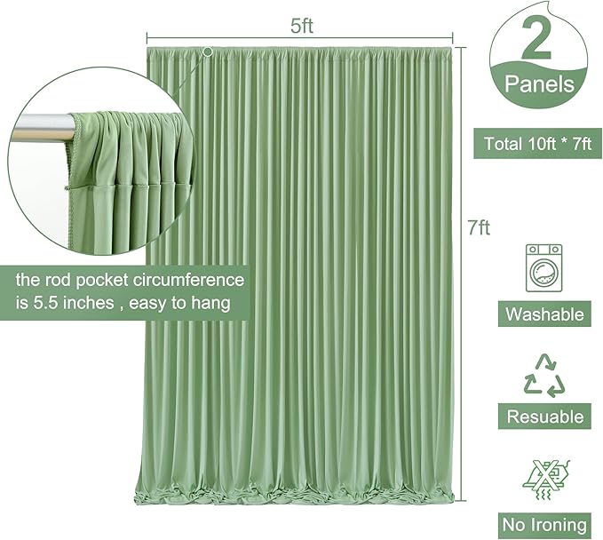 Sage Green Backdrop Curtain for Parties Wrinkle Free Dark Green Photo Curtains Backdrop Drapes Fabric Decoration for Baby Shower Birthday Party Photography 5ft x 7ft,2 Panels
