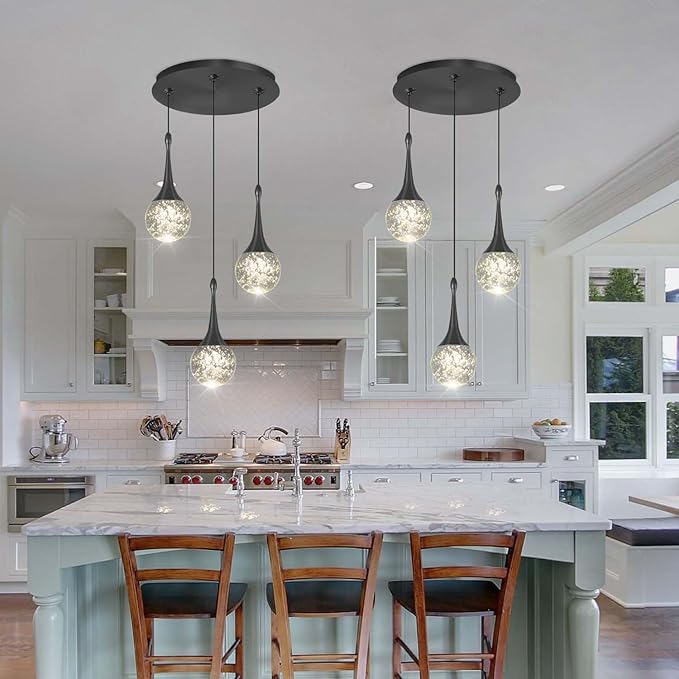 Pendant Light Fixtures 3-Light Kitchen Island Pendant Lights Modern Black Chandelier Dimmable LED Pendant Lighting for Kitchen Island Dining Room