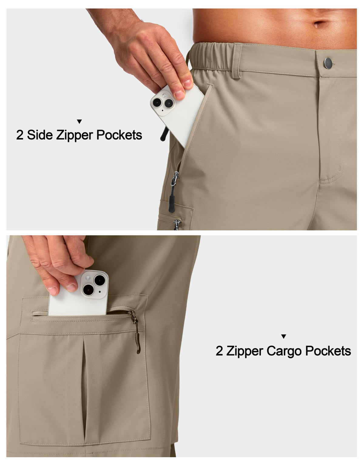 Pudolla Men's Hiking Cargo Shorts Lightweight 7" Travel Casual Shorts for Men Golf Work Outdoor with 5 Zipper Pockets(Dusty Khaki XX-Large)