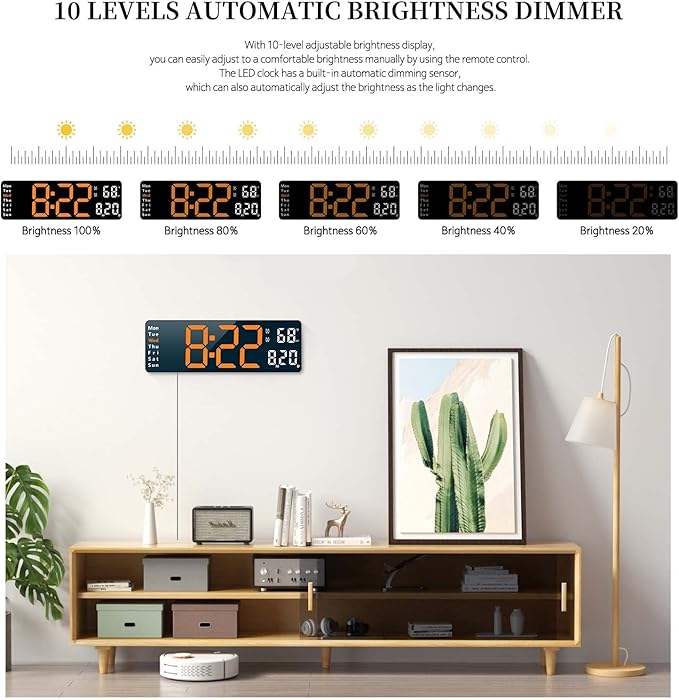 Abovsare Digital Wall Clock for Living Room Decor, Desk Alarm Clock for Bedroom
