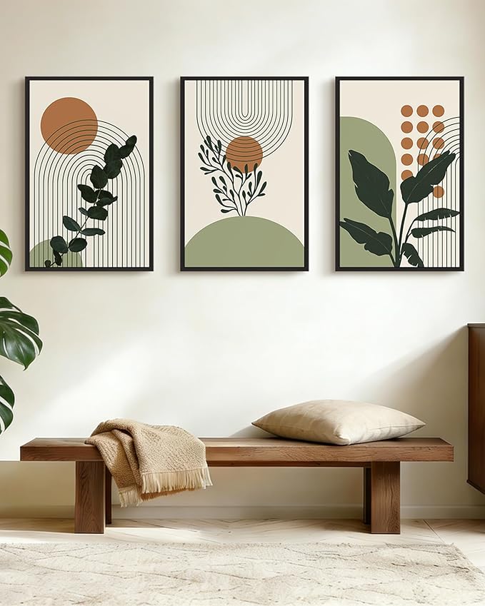 PHOPAGO Boho Plant Wall Art Green Botanical Bohemain Framed Wall Printing