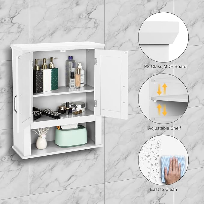 VINGLI Bathroom Wall Cabinet 21"x8.5"x25" Modern White Medicine Wall Mount