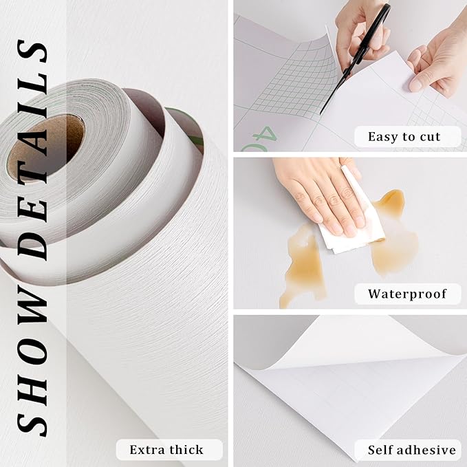 FUKU MON 23.6" X 393" White Wallpaper Peel and Stick Contact Paper Solid