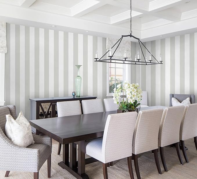 Guvana 17.7"x472" Grey and White Peel and Stick Wallpaper Striped Contact Paper