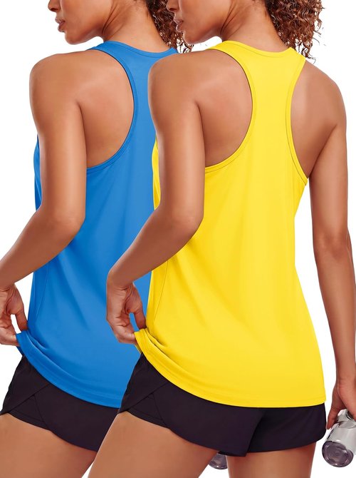 MAGCOMSEN Women's Workout Tank Tops - 2 Pack Racerback Quick-Dry Athletic Yoga Shirts | SPF 80+ Sleeveless