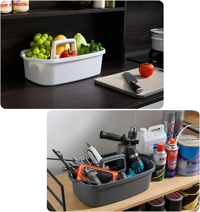 Large Cleaning Supplies Caddy Portable Shower Basket Supply Organizer with Handle Plastic Bucket Tool Storage for Bathroom, Bedroom, Kitchen, College Dorm, Garden, Dark Gray
