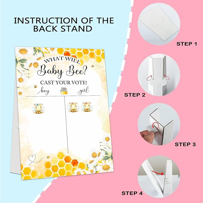 Gender Reveal Party Games, Bee Theme Baby Gender Reveal Voting Board Sign, 48 Boy Girl Voting Stickers, He or She, Baby Gender Reveal Party Decorations Games for Boy or Girl Shower