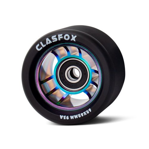 CLAS FOX 95A Speed/Derby Wheels Aluminum Roller Skate Wheels Indoor Roller Replacement Wheel (Set of 8)(Black PU Rainbow Core）