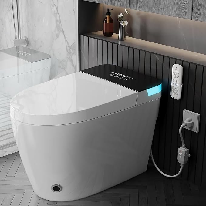 Smart Toilet with Bidet Built In with Warm Water Sprayer and Dryer, Foot Sensor Operation,Heated Seat toilet with LED Display for Bathroom,One Piece Bidet Toilet with Auto Dual Flush