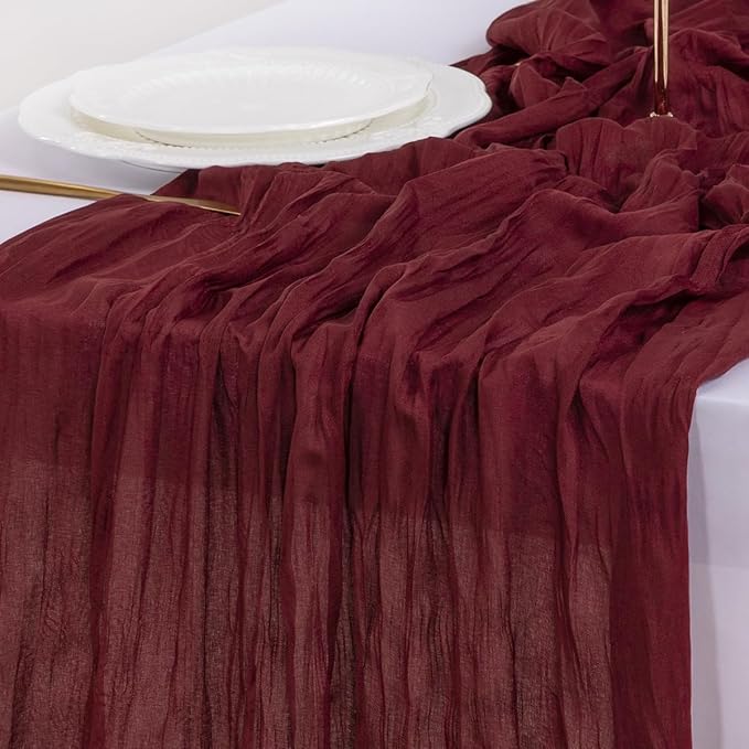 Socomi Burgundy Red Christmas Table Runner 3pcs Cheesecloth Boho Rustic Gauze 120 inch 10FT Cheese Cloth Runner for Wedding Party Baby Shower Birthday Home Decor Holiday Decorations