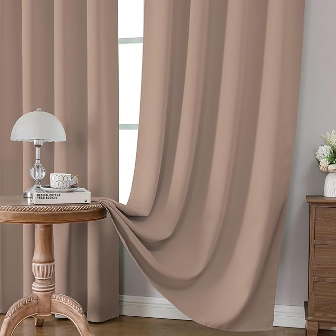 CUCRAF Khaki Blackout Curtains 72 inch Length 2 Panels Set, Rod Pocket Room
