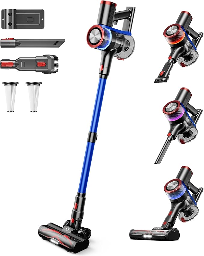 NADALY Cordless Vacuum Cleaner, 550W 45Kpa 65Mins Vacuum Cleaners for Home, Stick Vacuum with LED Display, Anti-Tangle, Self-Standing, 8-in-1 Lightweight Vacuum for Hardwood Floor/Carpet/Pet Hair