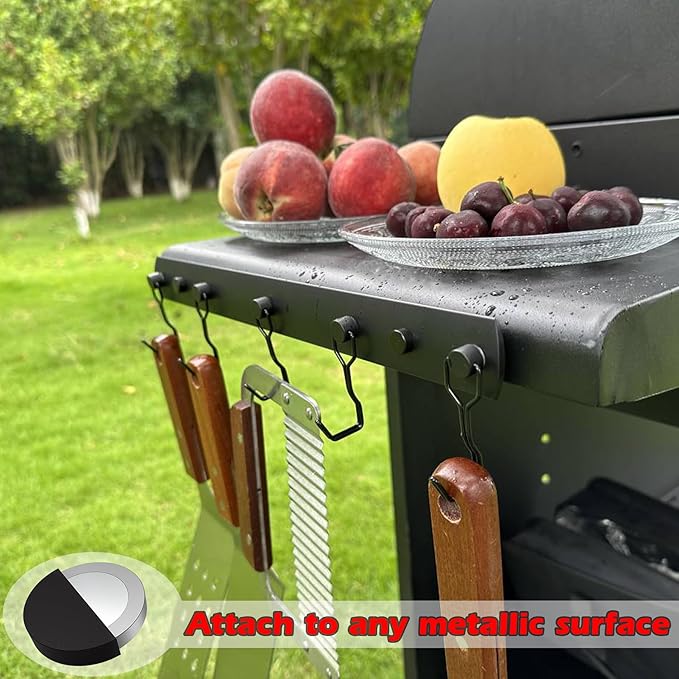 Smoker Grill Hooks,Magnetic Mount 5 Hooks for Hanging BBQ Utensils,Non-Slip Heavy Duty Magnetic Holder for Traeger Pellet Pit Boss Blackstone Grill Smoker