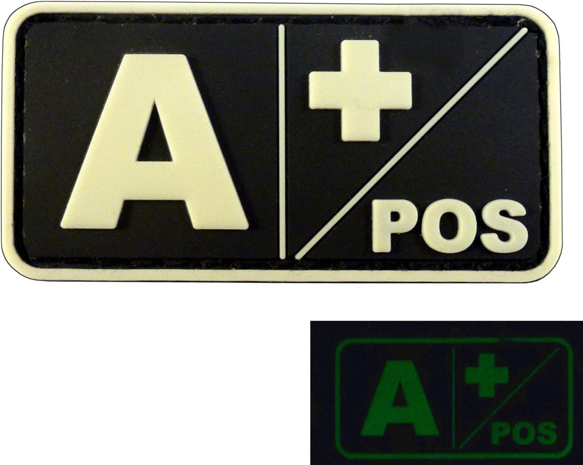 O Positive Mini First Aid Blood Type PVC Patch - Glow in the Dark, Velcro-Compatible for Hats & Gear