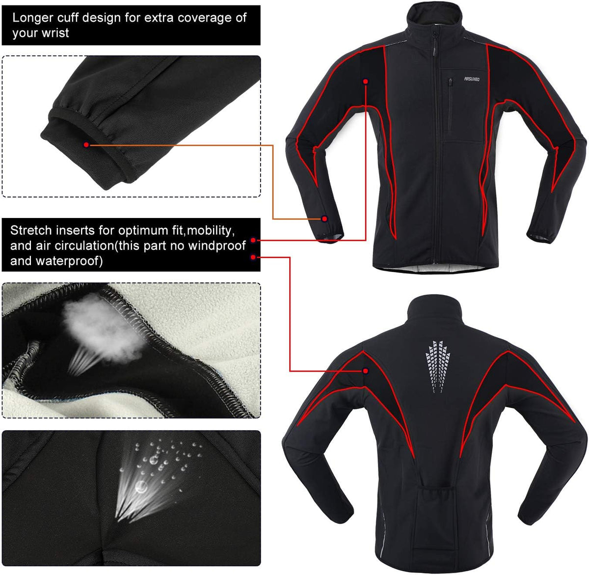 Windproof Waterproof Thermal Cycling Jacket for Winter | ARSUXEO 15K Softshell