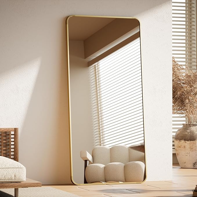 BEAUTYPEAK Gold Full Length Mirror, 71"x32" Rounded Corner Floor Mirror Standing Hanging or Leaning Against Wall, Suitable for Bedroom or Dressing Room