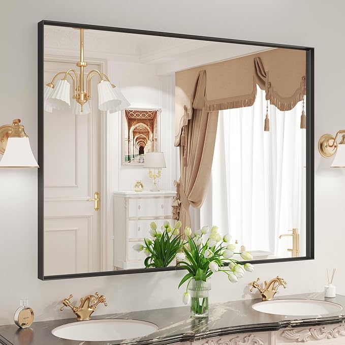 LOAAO Black Bathroom Mirror 48"X36"
