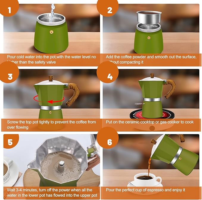 6 Cup Aluminum Espresso Stovetop Moka Pot Express Coffee Maker Percolator Italian Classic Mocha Coffee Machine for Italian and Cuban Cafe Brewing for Home & Camping 300ml 10oz