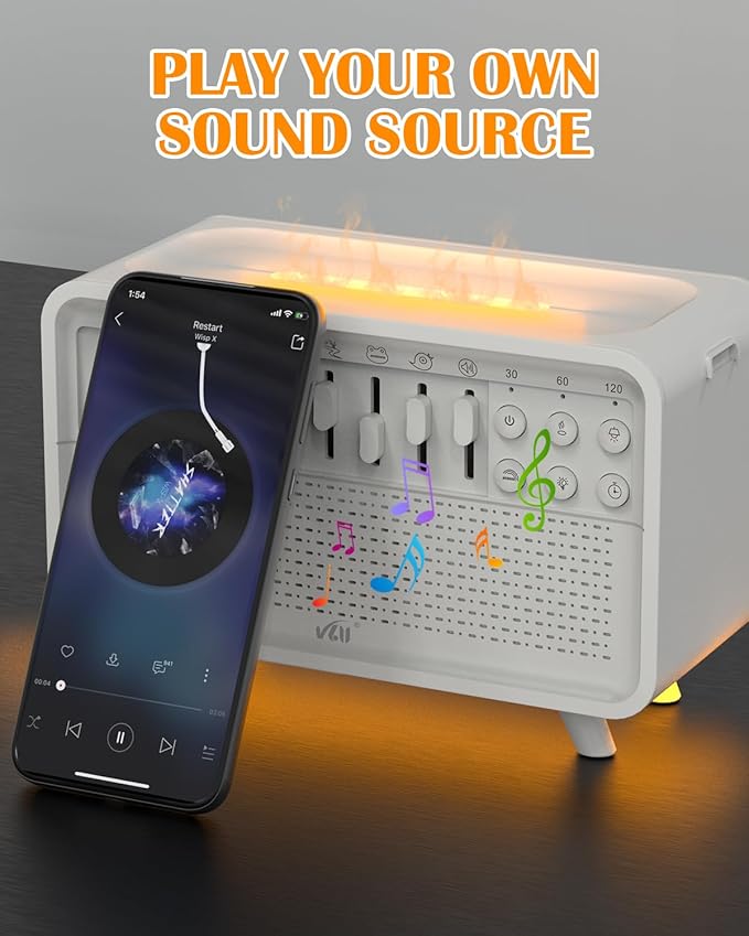 VLU White Noise Sound Machine Diffuser, Essential Oil Diffusers for Home, Air Aroma Diffuser Humidifier with 8 White Noise Effect & LED Night Light, Speaker, Timer, Plug in Design