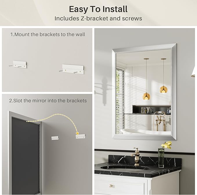36x32 Inch Brushed Silver Bathroom Mirror