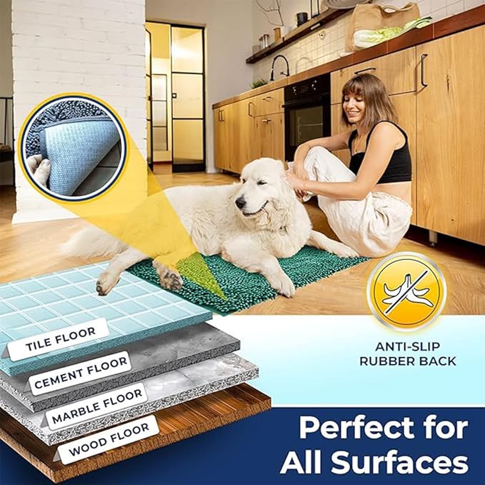 Muddy Mat Chenille Bathroom Rugs Quick Dry Microfiber Mats Non Slip Washable, Extra Thick, Soft and Highly Absorbent Bath Mats for Bathroom, Kitchen, and Shower Floor - Seafoam Green Small 28"X18"