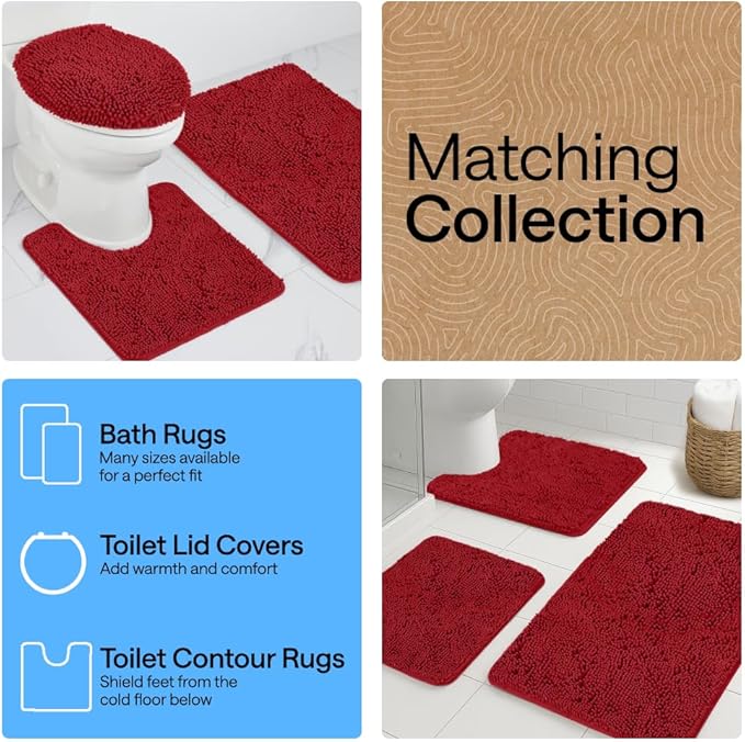GORILLA GRIP Bath Rug Mat 60x24, Thick Soft Absorbent Chenille, Quick Dry Microfiber Mats, Rubber Backing Washable Shower Floor Rugs, Bathmat Runner, US Designed Bathroom Home Decor Accessories Red