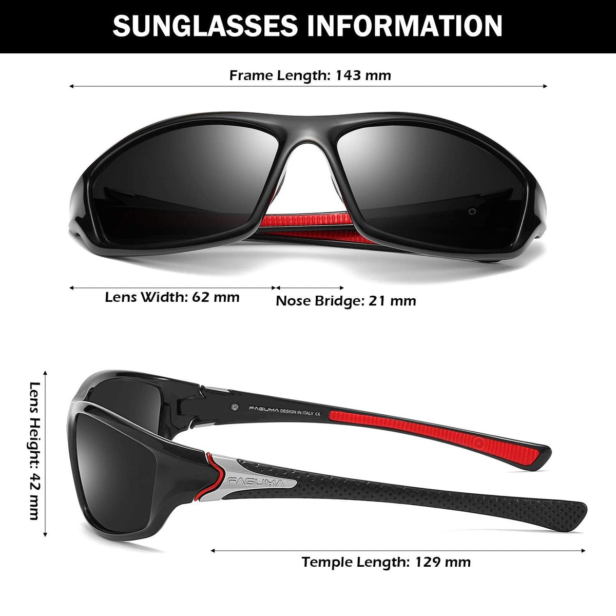 FAGUMA Sports Polarized Sunglasses For Men Cycling Driving Fishing UV400 Protection