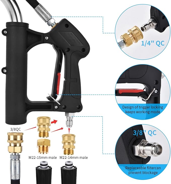 24 FT Telescoping Pressure Washer Wand Extension, Hot Water Supported Power Washer Extension Wand with 7 Nozzle Tips, 3 Adapters & Harness, Gutter Cleaning Tools for 2 Story House