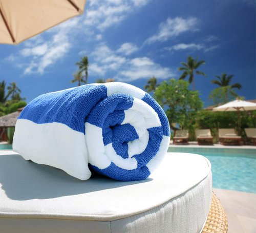 Avalon Towels Cabana Beach Towels - Oversized 30x60 Inches, 100% Ring Spun Cotton, Quick Drying & Super Soft (Blue Stripe)