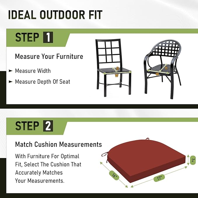 Basic Beyond Outdoor Chair Cushions Set of 4, Outdoor Cushions for Patio Furniture, Water Resistant Patio Chair Cushions with 2 Ties, 17x16x2, Brick Red