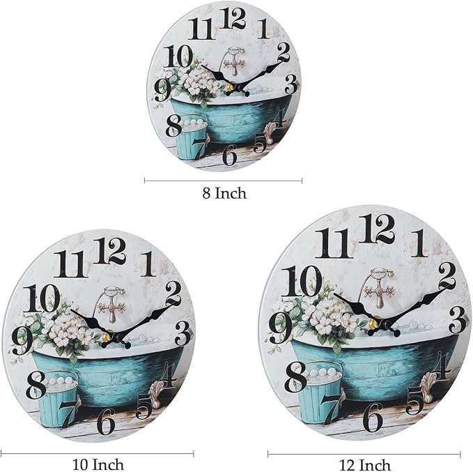 Bathroom Wall Clock, Rustic Style Waterproof Glass Shower Clock Wall Clock