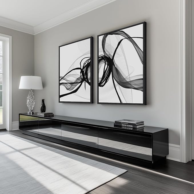 Large Framed Black and White Abstract Wall Art