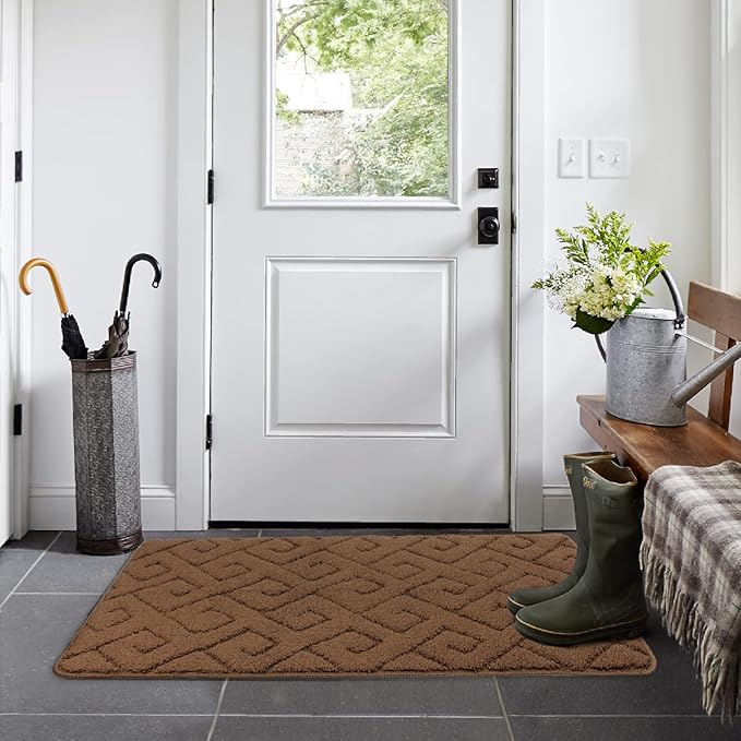 Walensee Indoor Doormat, Front Door Mat for Entrance (32"x48" Brown) Machine Washable Entryway Rug, Non Slip Trapper Door Rugs Absorbent Dirt Low Profile Shoes Scraper Inside Floor Mats