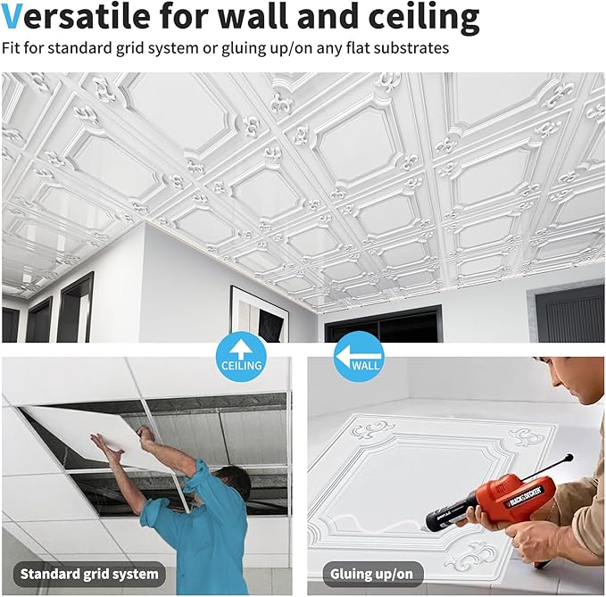 Art3d Drop Ceiling Tiles 24x24 in White, Wainscoting Panels Glue Up 2x2