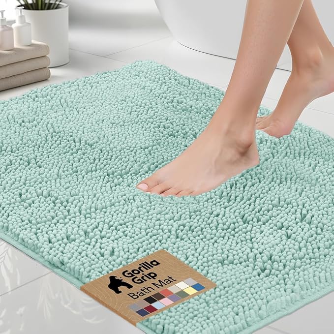GORILLA GRIP Bath Rug Mat 60x24, Soft Absorbent Chenille, Quick Dry Microfiber Mats, Rubber Backing Washable Shower Floor Rugs, Bathmat Runner, US Designed Bathroom Home Decor Accessories Seablue