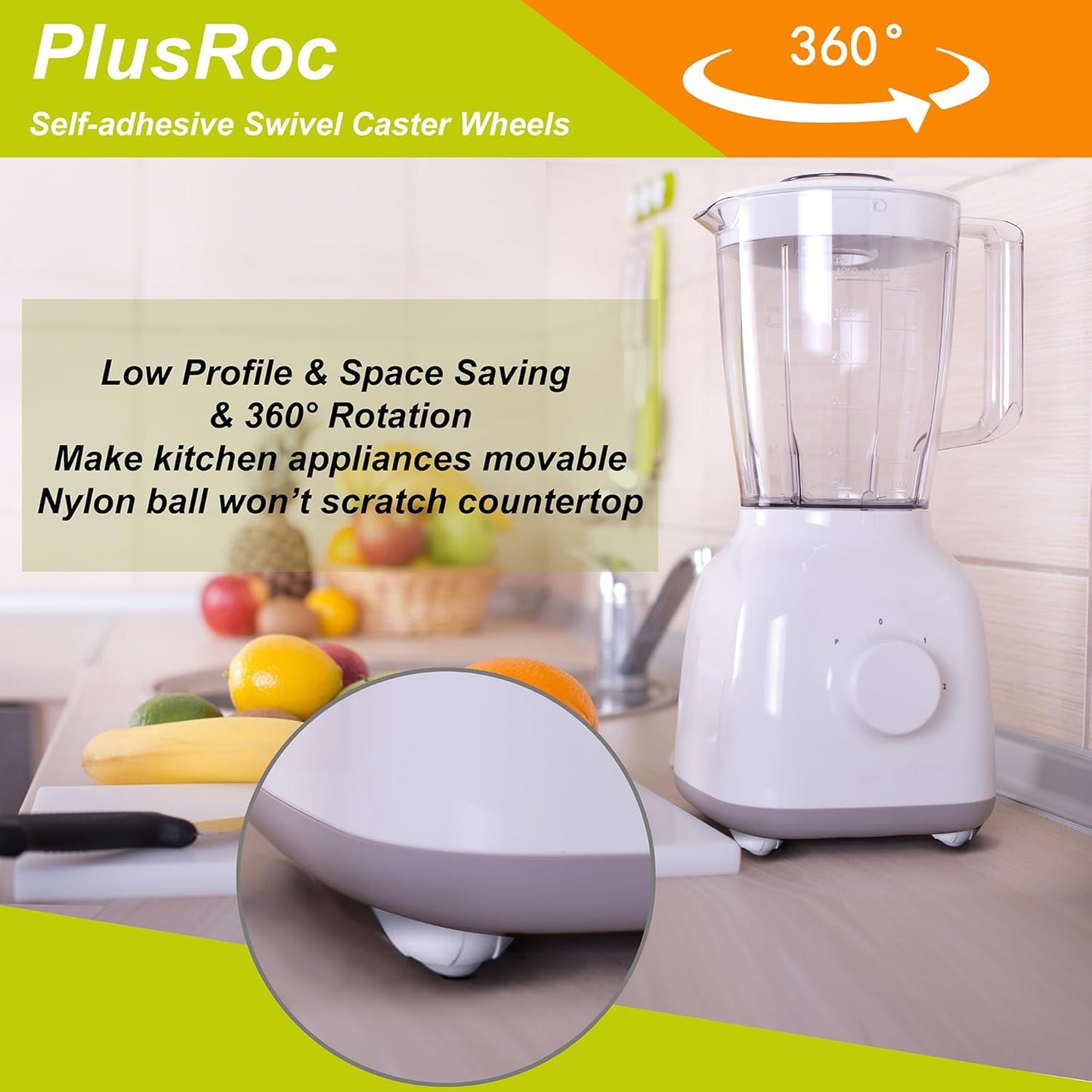 PlusRoc 8 Pack Self Adhesive Caster Wheels For Kitchen Appliance Rollers, Load Capacity 14LBS Per Wheel, Mini Swivel Wheels Sliders For Stand Mixers Air Fryers Coffee Machine