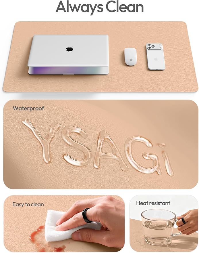 YSAGi Leather Desk Protector, Office Mat, Large Mouse Mat, Non-Slip PU Leather Blotter, Laptop Desk Mat, Waterproof Writing Pad for Office and Home (Latte, 47.2" x 23.21")