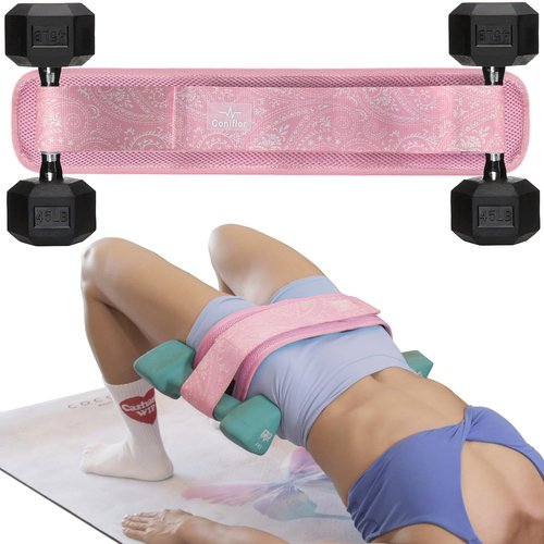 Coniflor Hip Thrust Belt - Adjustable Fitness Belt for Dumbbells, Kettlebells, Plates - Support Up to 100 lbs - Upgrade Slip-Resistant Pad for Safe and Comfortable Glute Workouts at Home or Gym, Pink