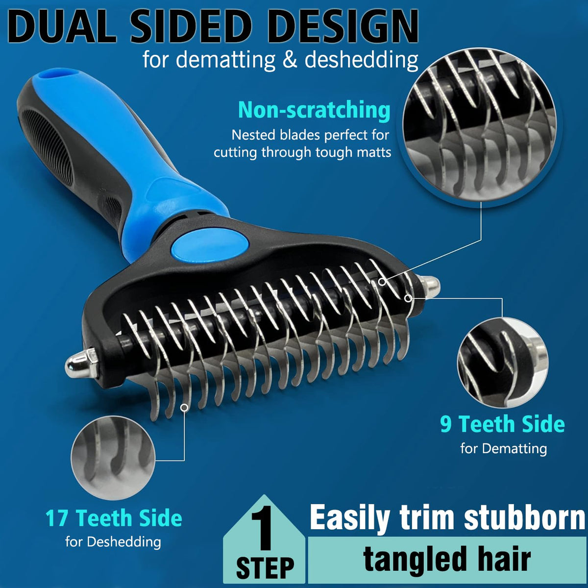Skiennix Dog Grooming Brush Set - Double-Sided Shedding & Dematting Rake | Self-Cleaning Slicker Comb for All Coat Types