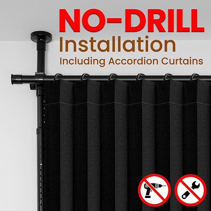 100% Blackout Room Divider Curtains Sets Black 1 Panel W100 x L84in No Drill