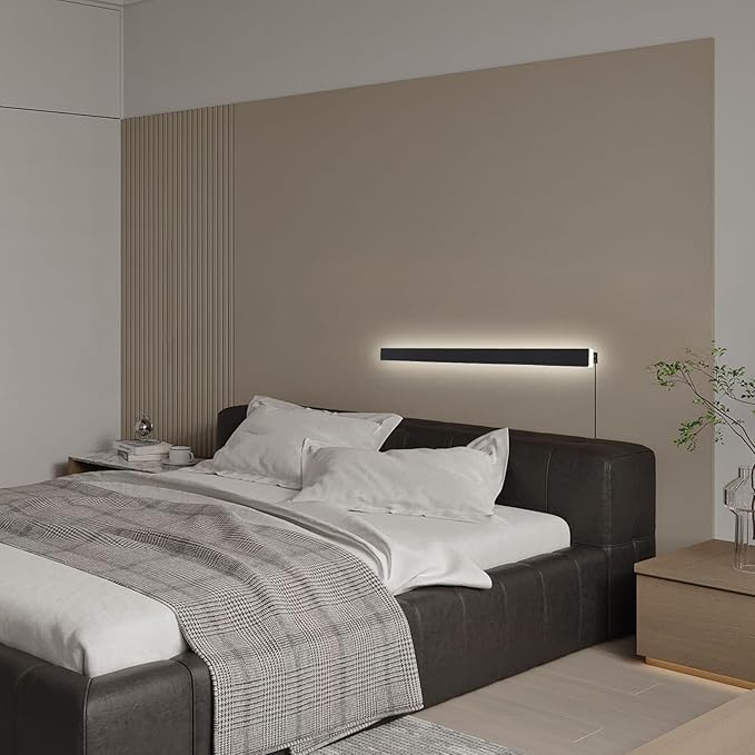 KELUOLY Modern Plug in Wall Lights, 31.4 inch Frosted Black LED Long Wall Sconce