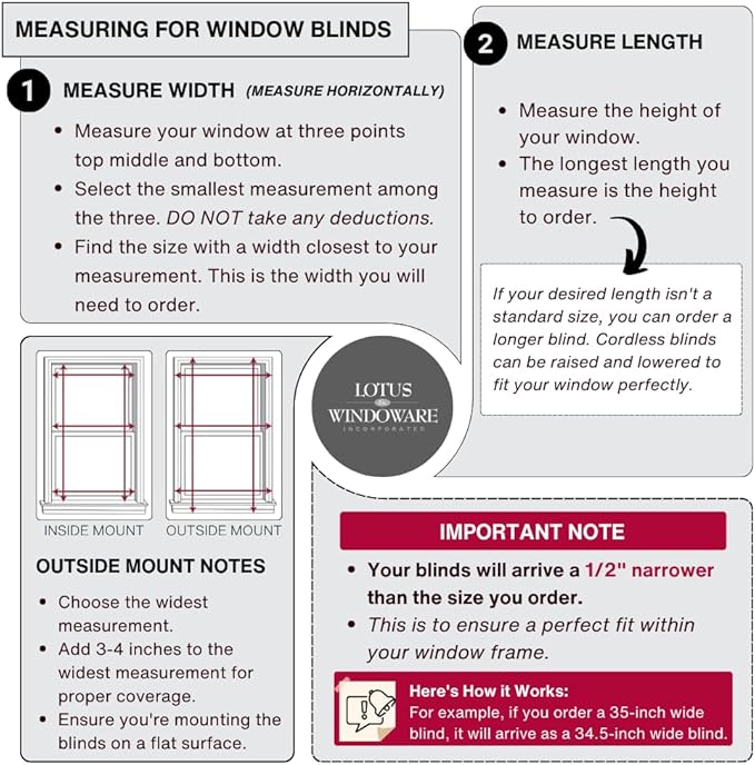 LOTUS & WINDOWARE Cordless 1" Vinyl Blind, 22.5" x 24", Room Darkening