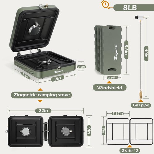 Zingoetrie Camping Stove Propane Burner 17000 BTU Adjustable 2 Burners with Windscreen Foldable Portable Stove Double Burner Stove with Bag Suitable for Outdoor Camping Partying